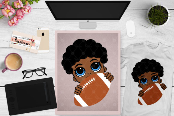 Afro Boy Peeking American Football Sport Graphics for Crafts & Creative Campaigns