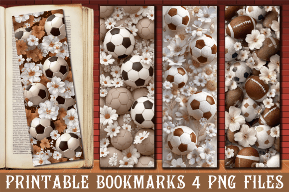 Floral Sports Soccer Football Bookmark Graphics for Crafts