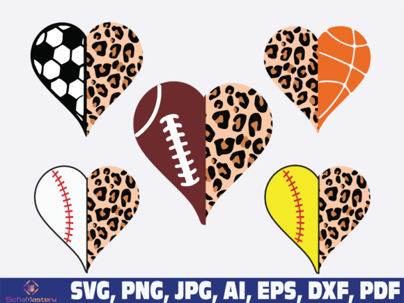 Football Baseball Softball Heart Graphics for Crafts
